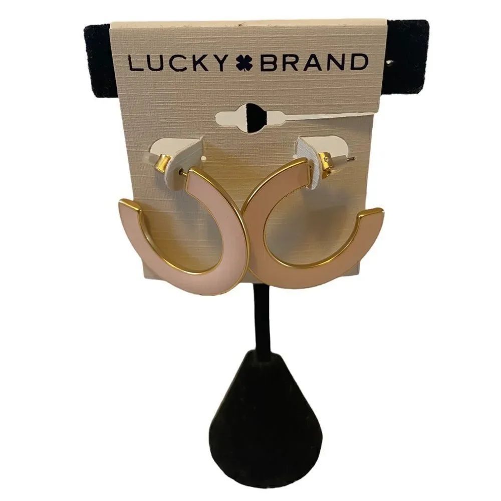Lucky Brand Light Pink & Gold Enamel Medium Sized Hoops.